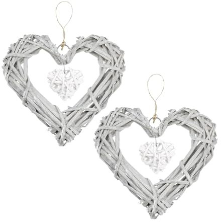 2 Pcs Rattan Hearts Wall Hanging Decoration, Wicker Heart Wall Hanging, Handwoven Rattan Heart Ornament for Bedroom, Living Room And Door Decor