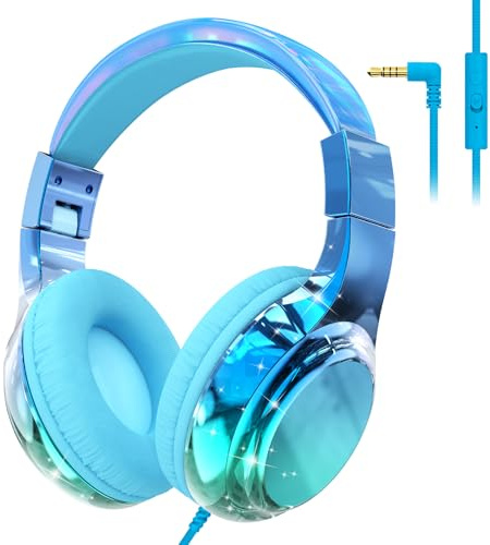 JYPS Casque pour Enfant,Ecouteur Filaire avec Réglable/Pliable, Casque Audio Filaire avec Micro, 85/94 DB Volume Limité,Casque Enfant pour Apprentissage/PC/Phone/Gamin (Bleu)