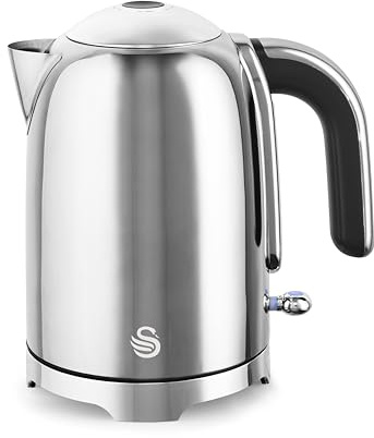 Swan SK19026SS Solace Cordless Kettle, Premium Stainless Steel with a High Gloss Finish, Fast Boil, 360-Degree Base, Removable Limescale Filter, 1.7 Litres, 3000W, Stainless Steel with Chrome Trim