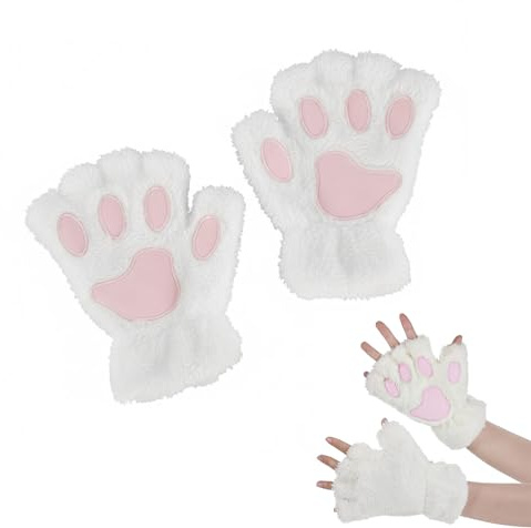 EUYKQNOI Guanti Senza Dita Donna, Guanti a Zampa di Gatto Carino Guanto Peluche Guanti Invernali Caldi Guanti da Gatto Cosplay per le Donne Lady e Ragazze Adolescenti