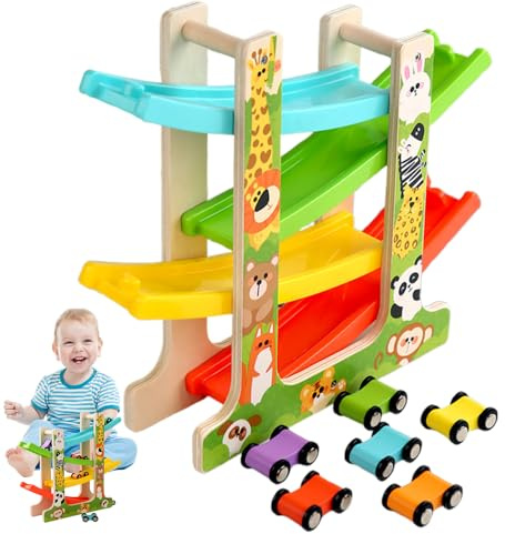 Rampenspielzeug für Auto: Spielturm für Fahrzeuge mit Holzschwerkraftrutsche, kompakte Rennstruktur, interaktives pädagogisches Geschenk zum Üben von Fähigkeiten