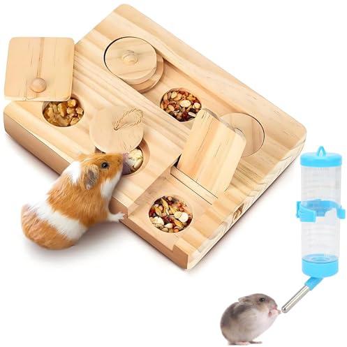 Persiiious Jouet pour Cochon d'Inde, avec Distributeur d'eau, Mangeoire et Jouets en Bois 6 en 1, pour Petits Animaux - Adapté aux Lapins, Chinchillas et Hamsters