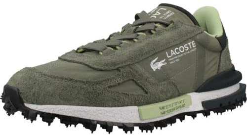 Lacoste Elite Active Zapatillas Deportivas Running, Verde Khaki, Nailon y Ante, Suela Caucho Texturizada, Estilo Retro Años 70 (Sistema Tallas Calzado EU, Adulto, Hombre, Números, Mediano, 40)