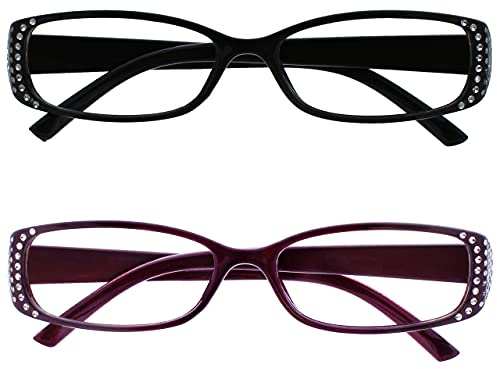 OPULIZE The Reading Glasses Company Black & Black Purple Diamonte Style Readers Value 2 Pack Womens Ladies RR93-15 +1.50