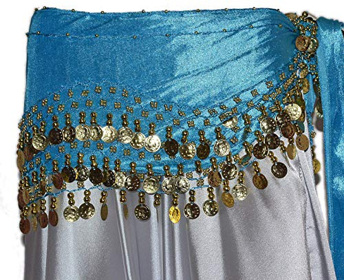 Magdans Münthandduk höftduk Belly Dance magdance magrygg HIP Scarf karneval XXL, Turkos, XXL
