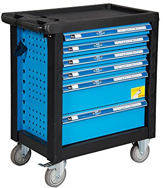 Bison Kraft Werkzeuge Werkzeugwagen Werkstattwagen blau abschließbar - gefüllt mit Werkzeug 154 teilig, 6 Schubladen
