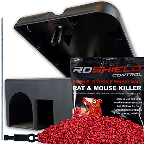 ROSHIELD 1 x Rat Killer Control Kit with Wheat Grain Poison Bait - Includes External Lockable Tamper-Resistant Box | Ready to Use, Child & Pet Safe