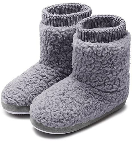 MIXIN Hausschuhe Damen Hüttenstiefel Rutschfest Winter Frauen Pantoffeln für Indoor Outdoor Grau EU 36-37