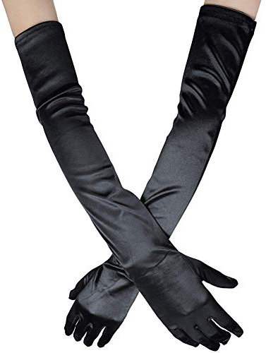 Ruiuzi Damen lange abendhandschuhe satin elbow-handschuhe brautabendkleid-handschuhe hochzeit abend opera handschuhe stil der 1920er jahre einheitsgröße 21 zoll-schwarz