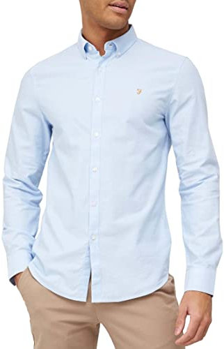 Farah Men's Brewer Slim FIT Cotton Oxford Shirt, Sky Blue, M