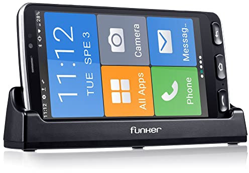 Funker E500I Easy - Telefono Móvil 4G para Personas Mayores, Botón SOS,Base de Carga, Iconos XXL, Pantalla de 5.5” Pulgadas HD, 16 GB de Memoria Ampliable, Android 10 (Negro)