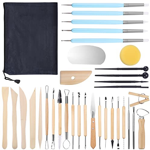 JOSPL 34 piezas Herramientas de escultura Juego de Alfarería de Arcilla Herramienta kit ceramica Herramientas de Escultura de Arcilla de Modelado Polymer Clay,DIY Arte Principiantes,navidad regalos