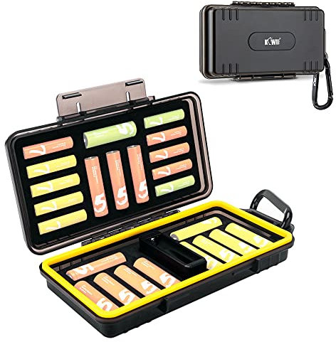 JJC Feuchtigkeitsfeste Batterie-Aufbewahrungsbox, Batterie-Tragebox, Organizer für 14 x AAA + 10 x AA oder 14500 wiederaufladbare Batterien – mit Batterietester