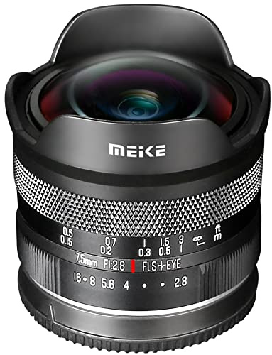 Meike 7,5 mm F/2,8 manuell fokus ultrabred cirkulär fisköga-lins stor bländare APS-C-lins kompatibel med Panasonic Lumix Olypums M43 Mount spegellösa kameror GH4 GH5 GH6