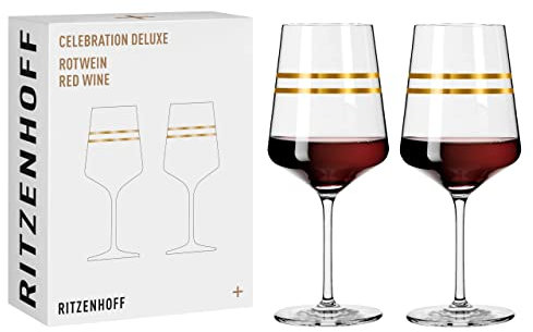 RITZENHOFF 6141001 Rotweinglas 400 ml - Serie Celebration Deluxe Set Nr. 1, 2 Stück mit Echt-Gold - Made in Germany