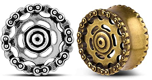 ERKUOO 2PCS Medidores de oído retro Túneles de carne Tapones Camillas Engranaje Expansor de doble acampanamiento Cuerpo Pendientes Pendientes Joyería 8mm