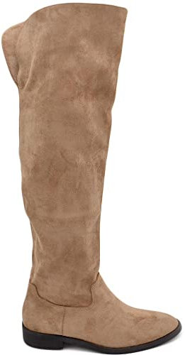 Stivali Donna Alto a Punta Tonda Beige Liscio Gambale Morbido sopra al Ginocchio Tacco Quadrato Basso 2 cm Moda con Zip (36 EU)