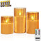 Rhytsing Gold Ribbed Glass Battery Operated LED Candles with Remote, Flameless Candle Gift Set with Timer, Warm White Light- Include 6 Batteries - Set of 3