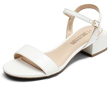 DREAM PAIRS Women's Ladies Low Heels Sandals,White-Pu,6