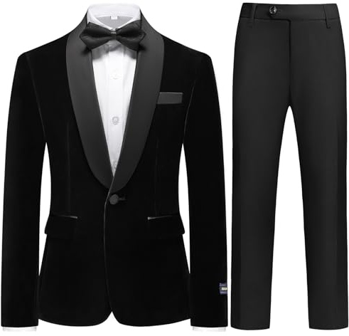Boys Velvet Suits Slim Fit Tuxedo 2 Piece Kids Blazer Jacket Pants Formal Sizes 12 Fashion Ring Bearer Outfit for Wedding Black