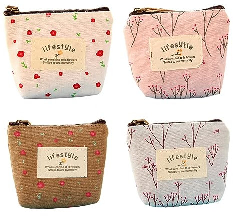 4 Stück Portemonnaie Kinder Münzbeutel Kleingeldbörse Täschchen Klein Minigeldbörse Münztasche Schlüsseltasche Geldtasche mit Reißverschluss für Damen und Mädchen