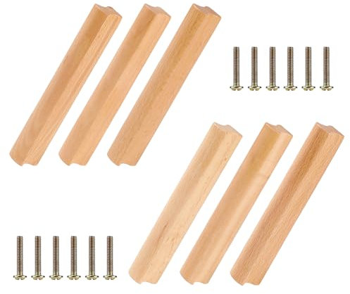 SWAWIS 6 Stück Möbelgriffe Holz, 128mm Holzgriffe Küchenschränke, Schubladengriffe Holz mit Schrauben, Türgriff Streifenförmig, Schrankgriff Holz für Schränke Schubladen Möbel Küchen