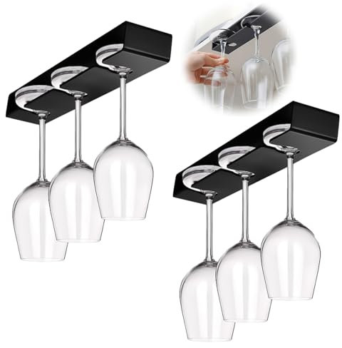Weinglashalter, 2 Stück Glashalter Hängend Schwarz, Rutschfest Tropfensicher Gläserhalter Hängend Weingläser Aufhängen, Platzsparend Weinglashalter Hängend Wine Glass Holder für Bar Restaurant Küche