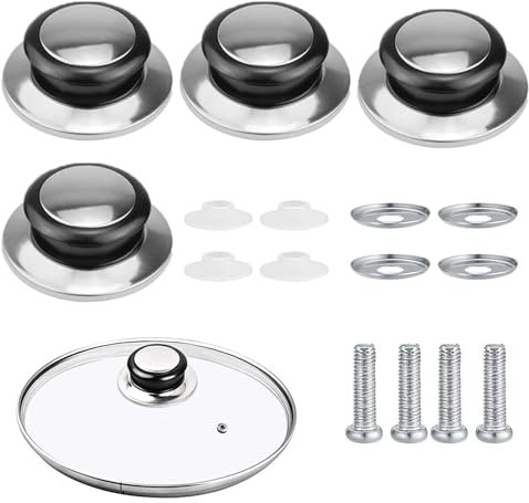 TCMCZ 4 Pieces Stainless Pot Lid Knobs,Heat-Resistant Cooking Kitchen Pot Pan Lids Round Button with Screws and Gaskets,Universal Pot Lid Handle Covers for Frying Pan Saucepan Lid Cover Handles Knobs