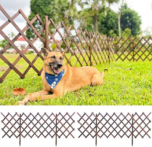 ShopLaLa Garden Fence - 2 Pack, Total 12ft (L) Wooden Lattice Flower Edging for Yard Lawn Landscape Patio Outdoor Decor, Expandable Plant Trellis Decorative Fences and Gates, Animal Barrier for Dogs