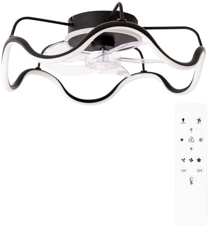 ValueLights | Wave Design Ceiling Fan with Integrated LED Dimmable Light and Clear Blades | Ceiling Fans with Lamps, Home Décor & Improvement Essential | Includes Remote Control | Mains Wired