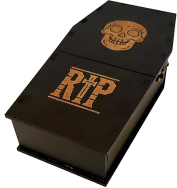 Wooden World - Caja contenedor en forma de ataúd - con motivo de calavera y la inscripción RIP Decoración de Halloween - negro