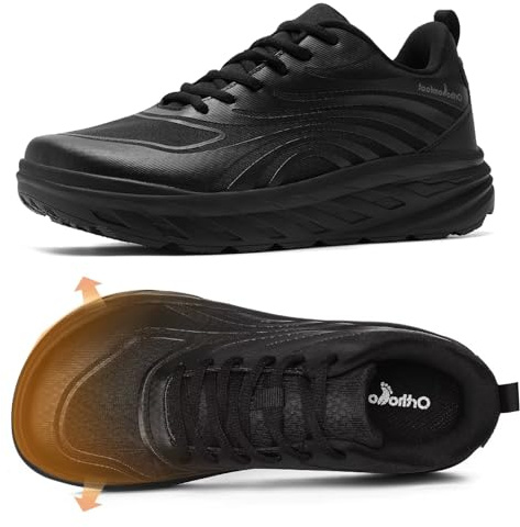 Women's Orthopedic Diabetic Wide Tennis Shoes: Comfort Plantar Fasciitis Neuropathy Adjustable Fit Arch Support Sneakers, Cushioned Metatarsal Workout Footwear Road Running Shoes Black Size 7