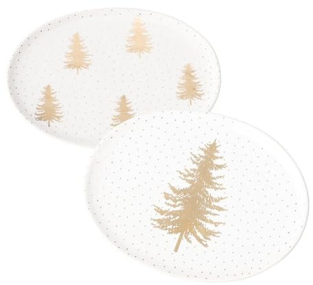 Miss Lovely Assiette de Noël Sapin de Service Vaisselle Assiette Bol Noël Décoration de table Vaisselle de Noël Assiettes à biscuits Couleurs : blanc et or Contenu : 2 pièces Forme : ovale