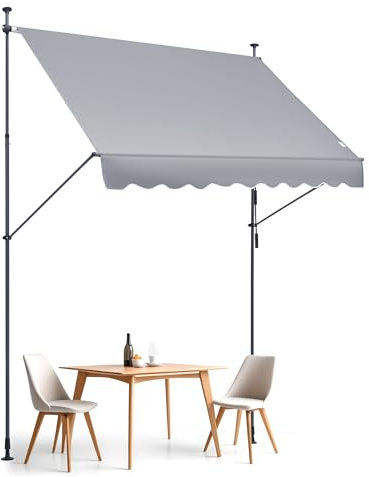 VEVOR Auvent de terrasse rétractable 250 x 120 cm, store banne manuel avec manivelle, hauteur réglable 218-310 cm, abri pare-soleil extérieure de balcon résistant aux UV pour patio, balcon, cour, gris