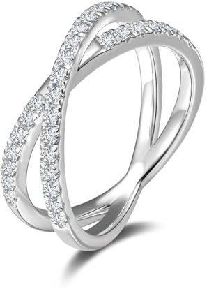 AGVANA 0.42 Ct. Tw. Lab Grown Diamond Ladies Eternity Criss Cross Band Ring in Sterling Silver Engagement Anniversary Wedding Band Ring for Women (D-E Color, VS Clarity), Ring Size 8