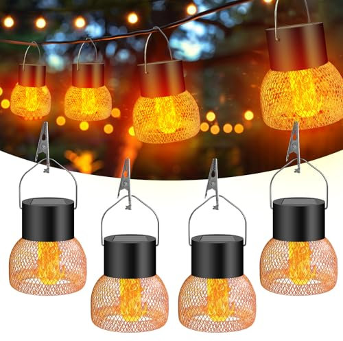 4 lampadine solari Hanging Light, IP65, impermeabili, per esterni, da appendere, a energia solare, per esterni, da appendere, per giardini, cortili, recinzioni, alberi