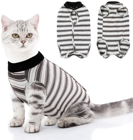 ASENKU Traje de Recuperación Profesional para Gatos,Ropa del Gato, Body Postoperatorio Gato Traje de Recuperación de Cirugía de Gatitos Después de Cirugía Adecuada para Heridas Abdominales, Negro,S