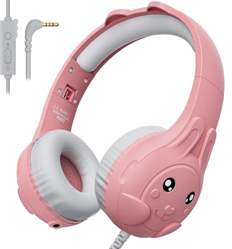 ZIUMIER kopfhörer Kinder, Kinder kopfhörer mit Kabel, 80/90 dB Lautstärkebegrenzung, mit Eingebautes Mikrofo, Audio-Sharing, Faltbare Stereo-Kopfhörer für Schule, Reisen (Rosa)