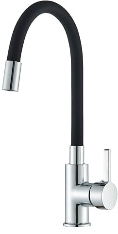 Cesinkin Küchenarmatur, flexibel, Mischbatterie, Küchenspüle, flexibel, 360 ° drehbarer Auslauf, Design, Einloch-Wasserhahn, Warm- und Kaltwasser, Messing, verchromt und schwarz