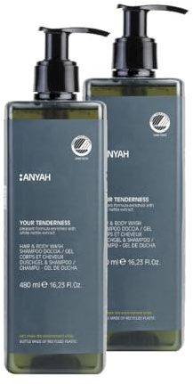 ANYAH Shampoo und Duschgel – 2in1 Shampoo & Feuchtigkeitsspendendes tägliches Duschgel mit Weißer Brennnessel, Vegan & Dermatologisch Getestet für Empfindliche Haut, 480ml