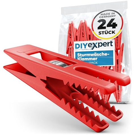 DIYexpert Mollette da bucato Sturm Made in Germany | [Rosso] | Clip stabili per asciugabiancheria, stendibiancheria e stenditoio | Mollette da spiaggia clothespins e mollette per bucato