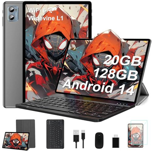 JVVQTB Tablet Android 14 10 Inch Octa Core 22GB RAM + 128GB ROM (1TB TF) | 5G + 2.4G WiFi | GPS| FHD | Bluetooth 5.0 | 8000mAh | 8MP + 5MP | Type C, Keyboard and Mouse-Deep Black