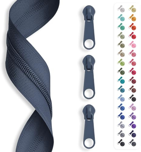 5 m Endless Zip, Spiral 3 mm + 15 Sliders / Zipper, 32 Colours, Sold by the Metre (Granite Grey)