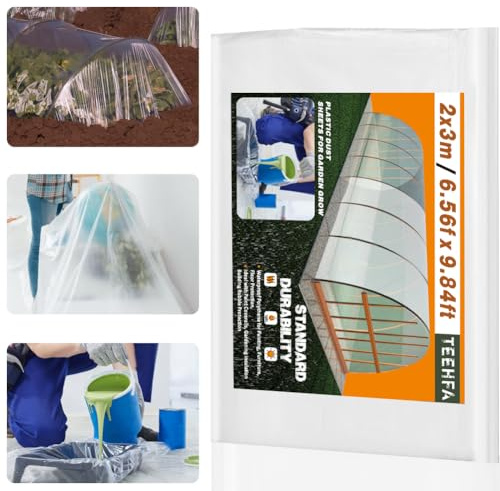 2 x 3M Heavy Duty Polythene Plastic Sheeting Thickened Plastic Dust Sheets Clear Garden Grow Polythene Cover Sheets for Gardening Insulation Building Rubble Protection Painting Furniture