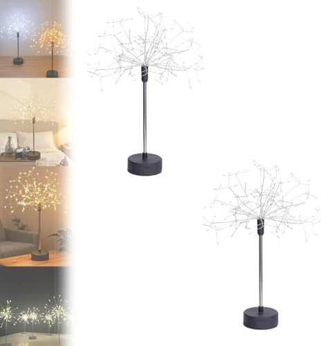 Luci da tavolo Nest and Flowers, fuochi d'artificio, mini luci da tavolo Nestandflowers, argento, 100 luci LED a batteria e USB, decorazioni natalizie, luci a stella(White*2)