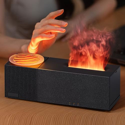 Diffusore di Oli Essenziali con Effetto Fiamma, Diffusore Ambiente, Umidificatore Ambiente Silenzioso con 7 Luci LED a Colori, Diffusori Olio Essenziale, Aromaterapia Diffusore, Spegnimento Automatico