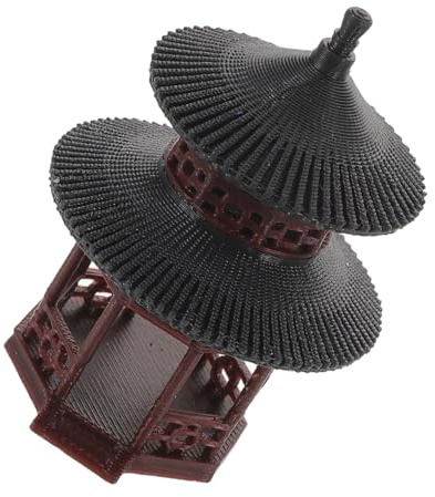 DEARMAMY Mini Pavillon Décoratif Chinois en Résine Petite Figurine de Jardin Extérieur à Double Toit Rond Ornement Paysager Asiatique pour Bonsaï Statue Miniature pour Décoration de