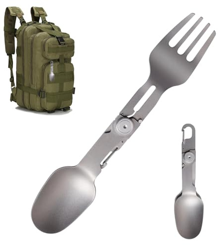 Couverts de camping 2 en 1 en titane pur, cuillère pliable et cuillère, couverts d'extérieur ultra légers pour la randonnée, le camping et l'EDC