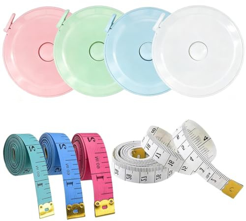 8 PCS Fabric Tape Measure, Dual Sided 60 Inch/150cm, Soft Retractable Tailors Masuring Tape, for Sewing, Dessmakers,Clothing, for Measure Length, Chest, Waist