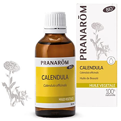 PRANARÔM Aceite Vegetal de Caléndula BIO – Macerado de Flores de Caléndula – Calmante para Piel Sensible, Irritada o Reactiva – 50 ml